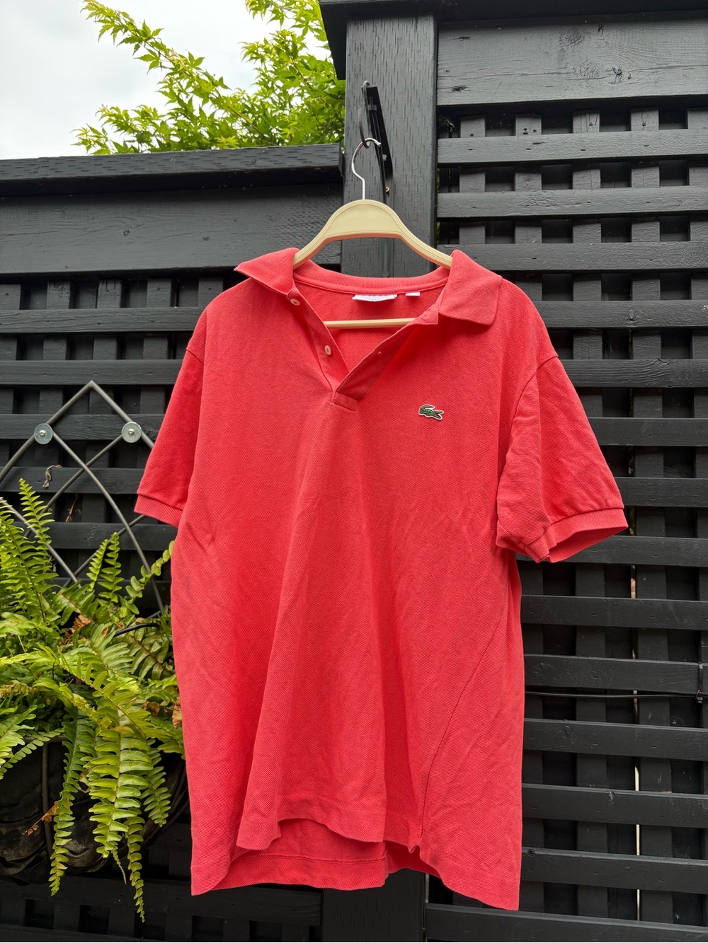 Lacoste Men's Coral-Red Polo with Signature Crocodile